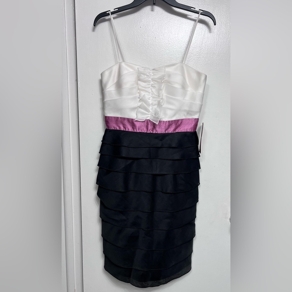 JS Collection Cocktail Dress Ruffle Cami Women Size 6 Black White Pink